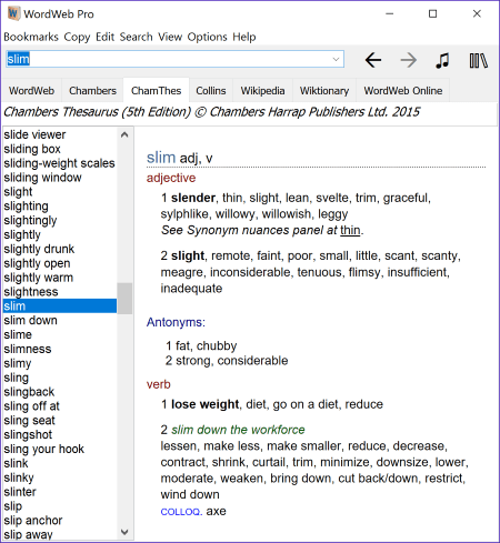 Chambers Thesaurus screenshot