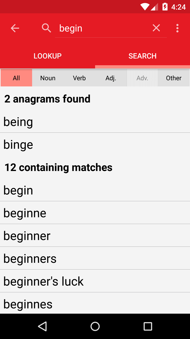 Chambers Dictionary Android app screen 2