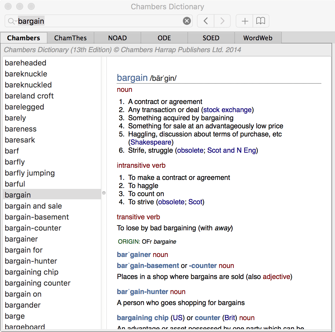 Chambers Dictionary Mac app screenshot 1